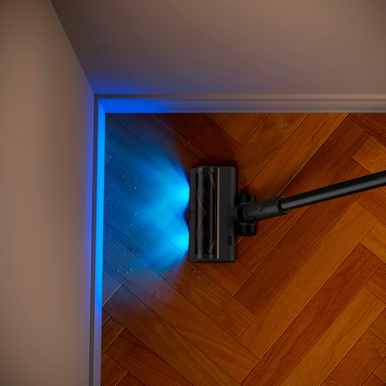 Турбо-щётка вертикального пылесоса Dreame R20 оснащена LED-подсветкой