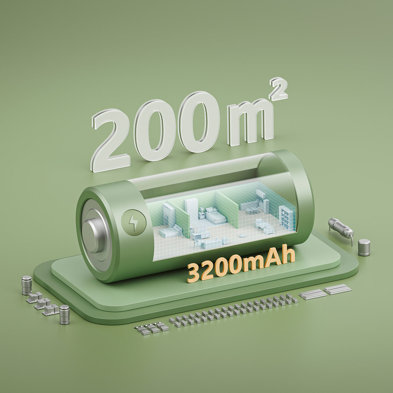 Благодаря встроенному литий-ионному аккумулятору на 3200 мАч, Dreame D9 Plus способен провести уборку на площади до 200 м