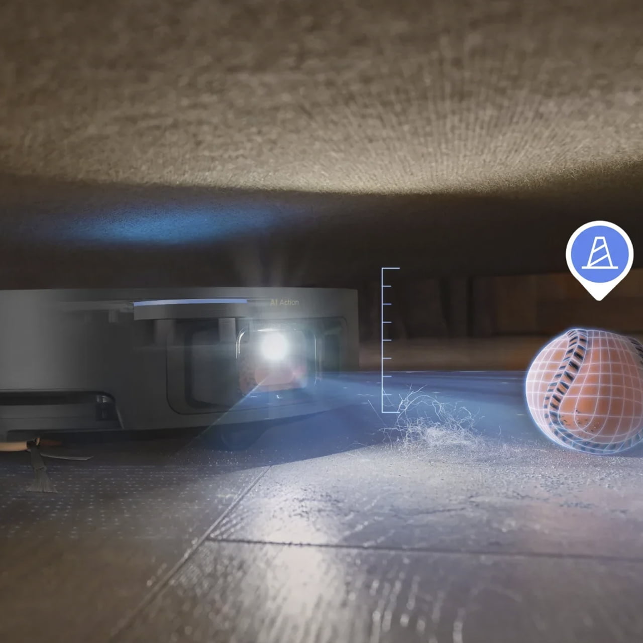 Когда робот заезжает под низкую мебель, модуль LiDAR опускается внутрь корпуса, уменьшая общую высоту устройства до 8,9 см