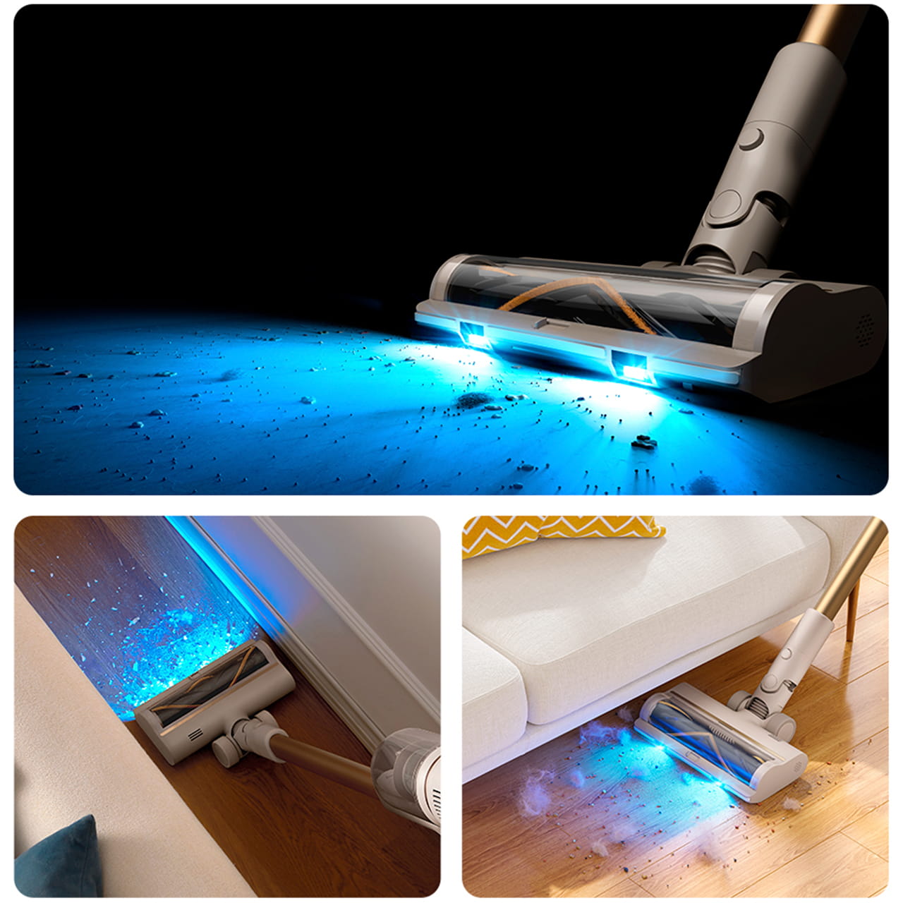 В турбо-щётке Dreame U20 есть LED-подсветка, которая поможет при уборке в каждом уголке вашего дома
